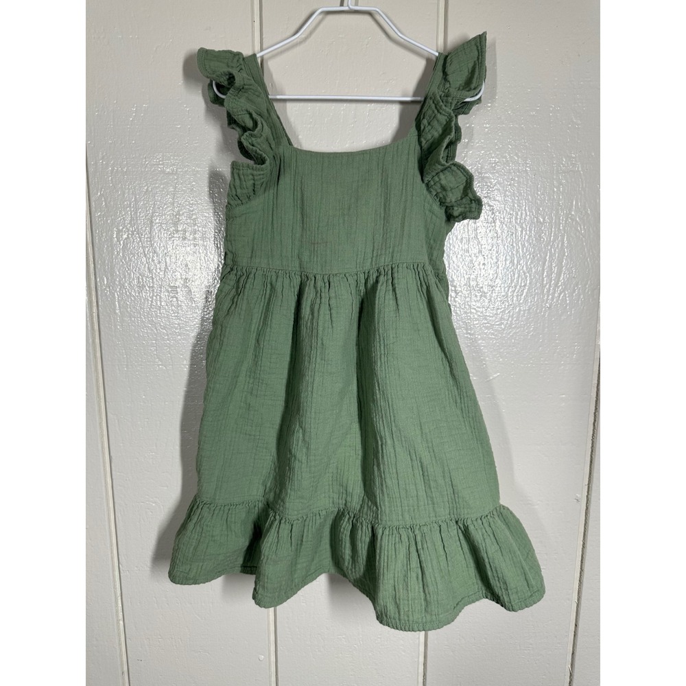 Cat & Jack Dress Girls 5T Green Gauze Ruffle Sleeveless Tiered Cotton Summer